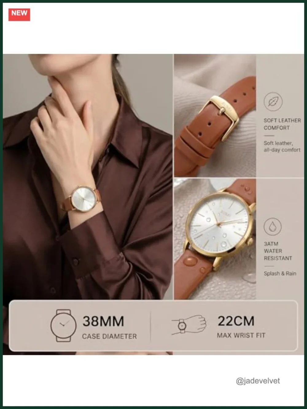 Women's Minimalist Analog Leather Quartz Watch - Large Face, Waterproof